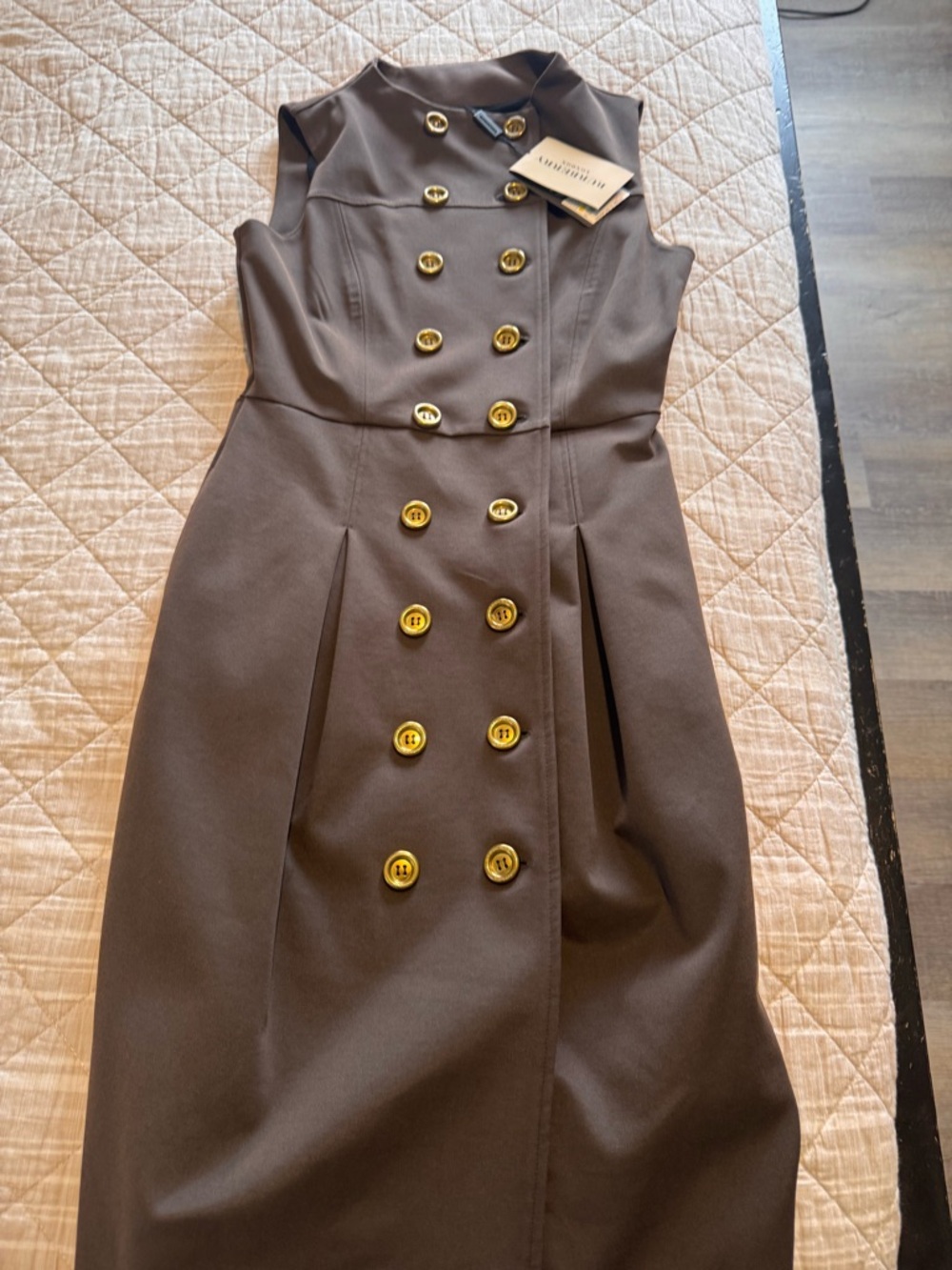 Burberry Brown Sleeveless Double-Breasted Dress with Gold Buttons